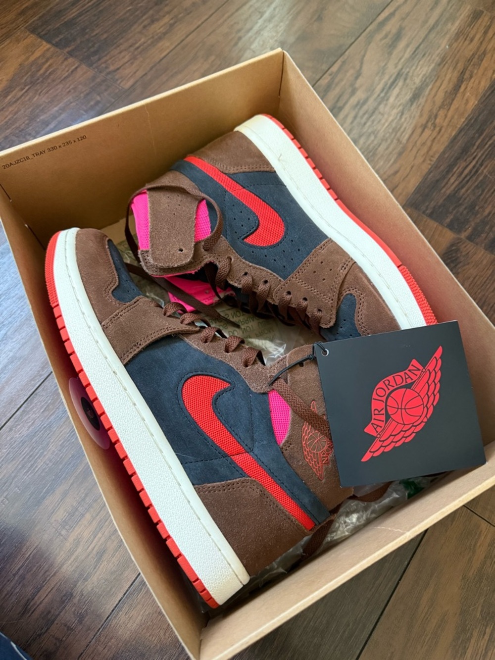 Jordan High-Top Sneakers Brown & Red with Pink Accents (NWT)